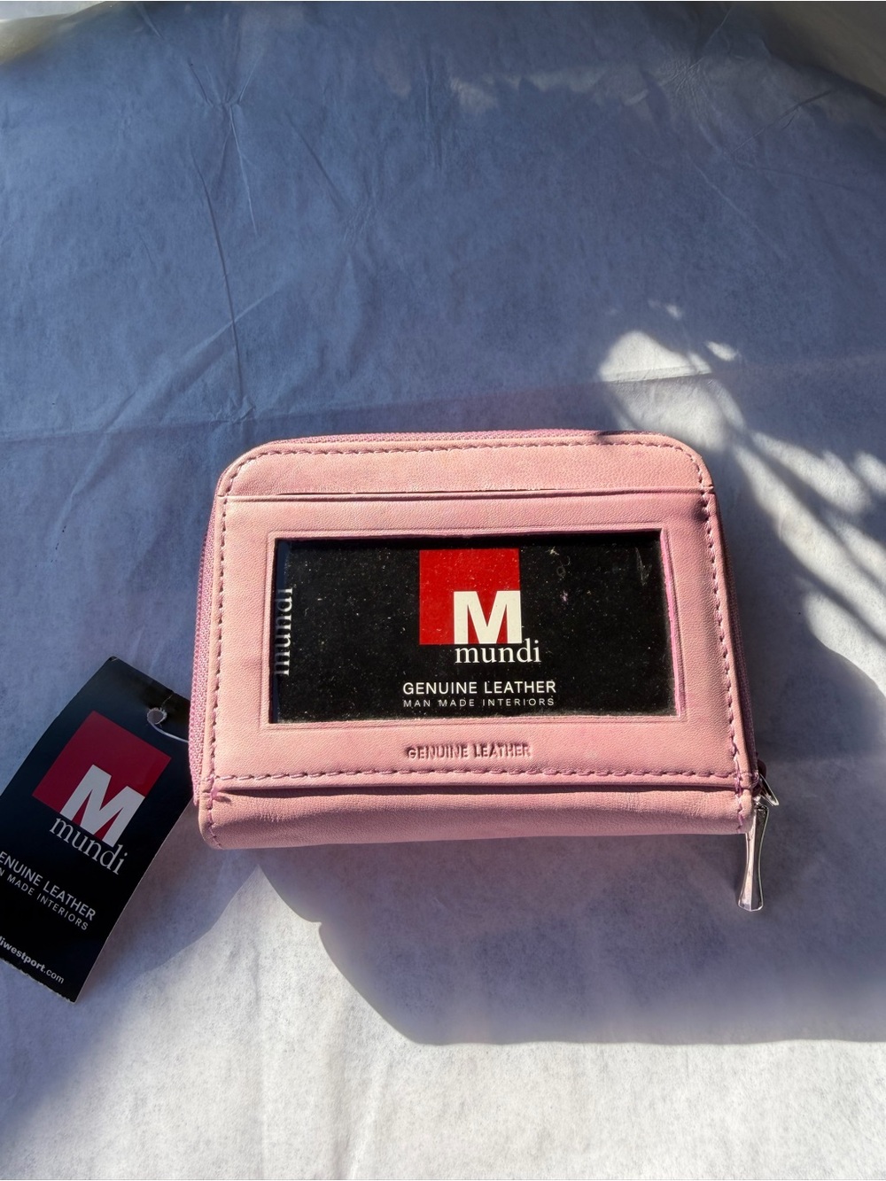 MUNDI Pink Genuine Leather Zip Card Holder with ID Window NWT